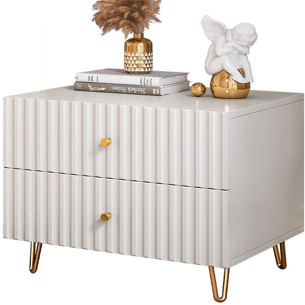 ZMAZHANG Weier Modern White Nightstand with 2 Drawers