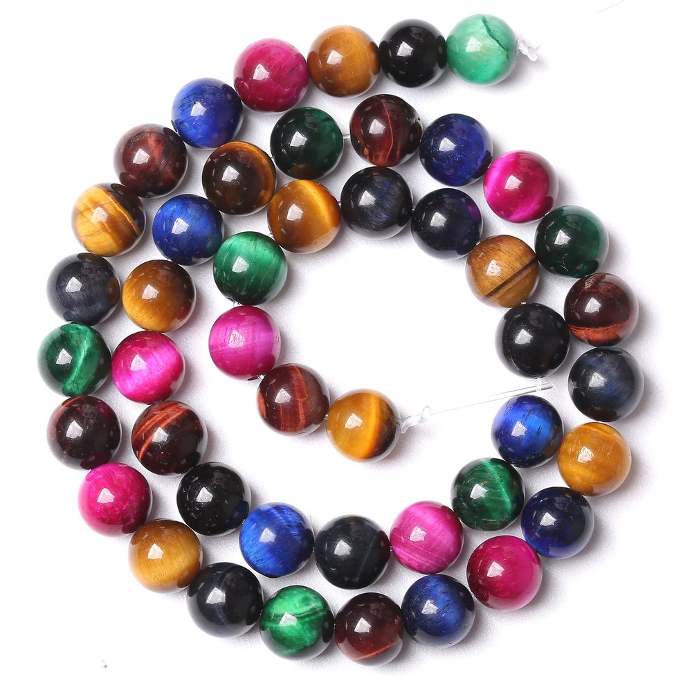 72-Piece 10 mm AAA Natural Multicolor Tiger's Eye Gemstone Beads, 2 Strands