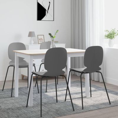 Homgoday Dining Table, White and Brown, 114 x 71 x 75 cm, Solid Hevea Wood