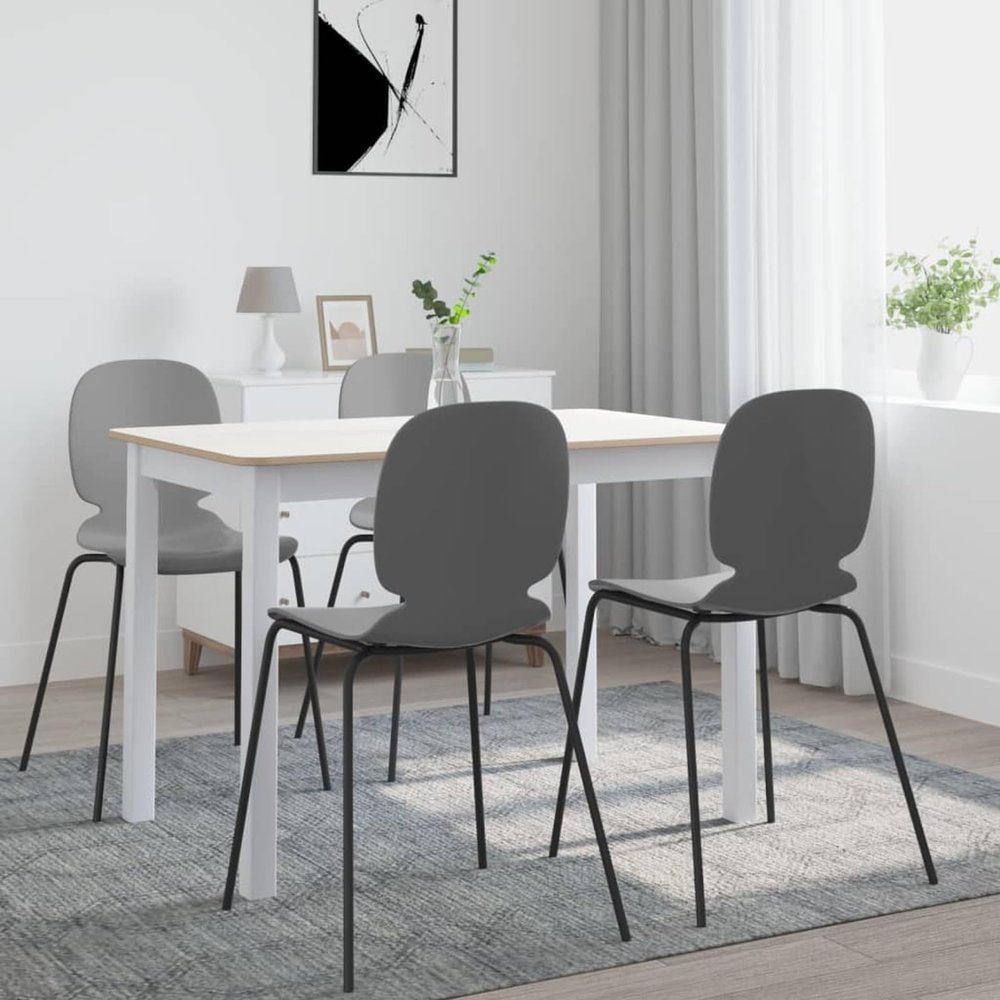 Homgoday Dining Table, White and Brown, 114 x 71 x 75 cm, Solid Hevea Wood