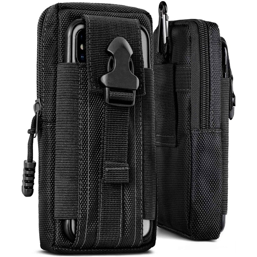 ONEFLOW Survival Case for Oukitel C38, Nylon Belt Pouch with Carabiner, Tactical EDC Phone Case, Black