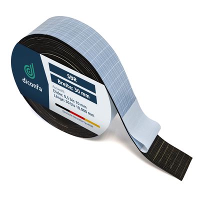diconfa Self-Adhesive SBR Rubber Strip, 30 mm Wide, 2400 x 1 mm