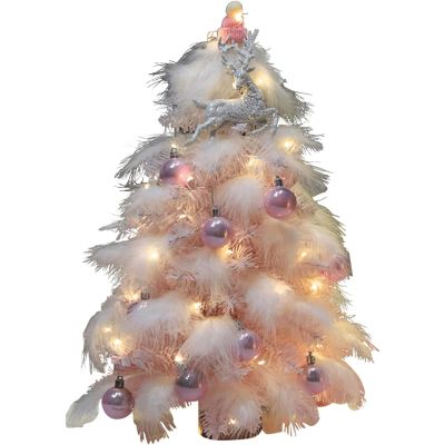 GUOQDAMI 45 cm/1.5 ft Pink Gradient Feather Tabletop Christmas Tree DIY Set with Ornaments