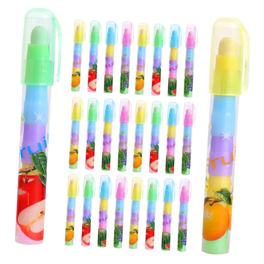 36-Piece Fruit Erasers in Pen Design, Five Pieces, Removable