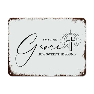 Guangpat Metal Sign "Grace How Sweet the Sound," Rustic Vintage Wall Decor, 16 x 12 in