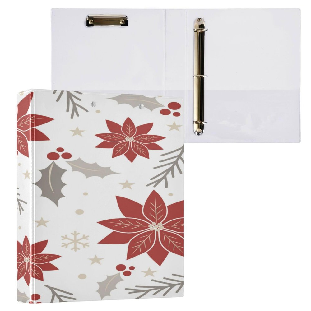 3-Ring Binder, 1.5 in (3.8 cm), with Clipboard, 1/2-Pack, A4, 200 Sheets, Poinsettia