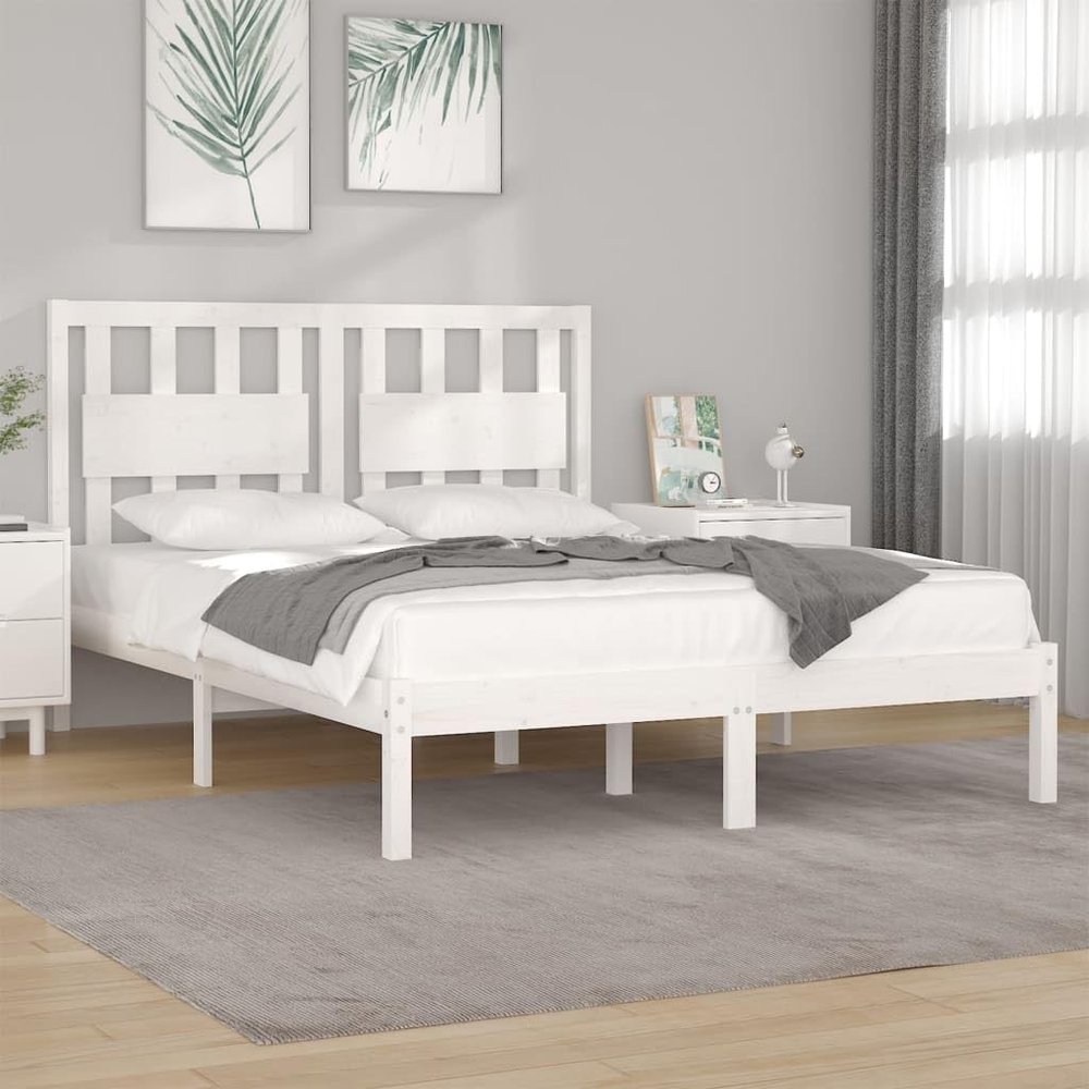 Furniture Select Bed Frame Without Mattress, White Solid Pine, King Size