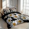 CozyRest 3-Piece Kids' Reversible Microfiber Bedding Set, Daisy Floral Print, Black, 135 x 200 cm + 80 x 80 cm Pillowcases view 2