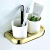 Gold-Colored Double Toothbrush Holder for Bathroom view 2