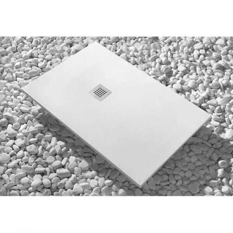 Shower Tray 80 x 140 cm, Extra-Thin, White, Marble Resin, with Drain Assembly