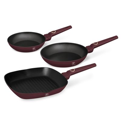 Berlinger Haus 3-Piece Frying Pan Set, 20/24/28 cm, TitaniumPro Nonstick Coating, Matte Bordeaux, Induction, Leonardo Collection