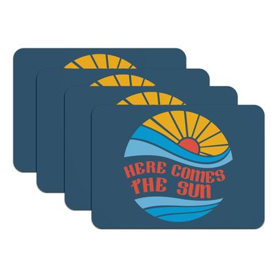 Placemats, Rubber Underside, Blue, Here Comes The Sun Musician Instrument, Large 39.5 x 28.5 cm, Set of 4