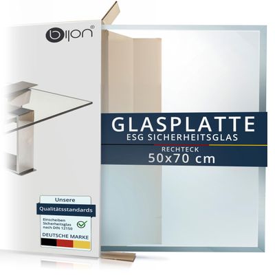 BIJON Rectangular Tempered Safety Glass Panel, 50 x 70 cm or 70 x 50 cm