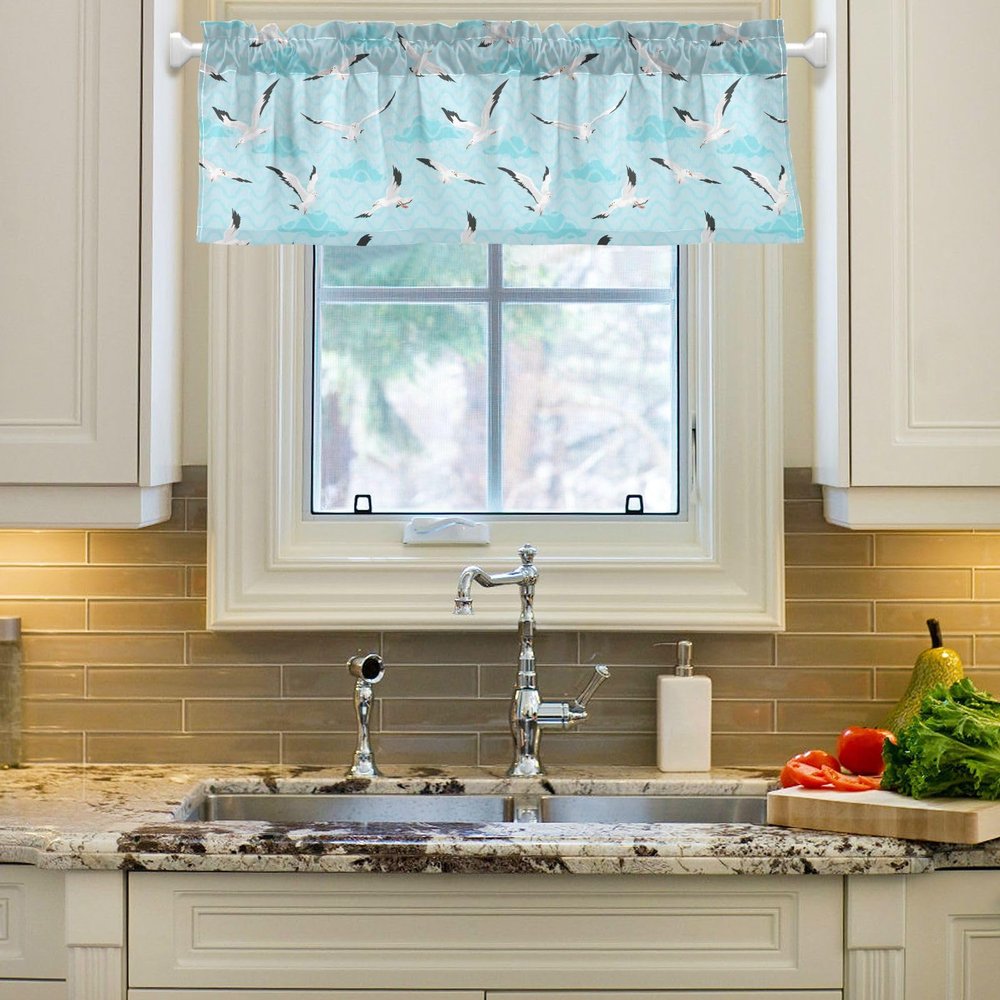 Kcldeci Valance Curtain, Seagulls on Blue Sky, 132 x 45 cm