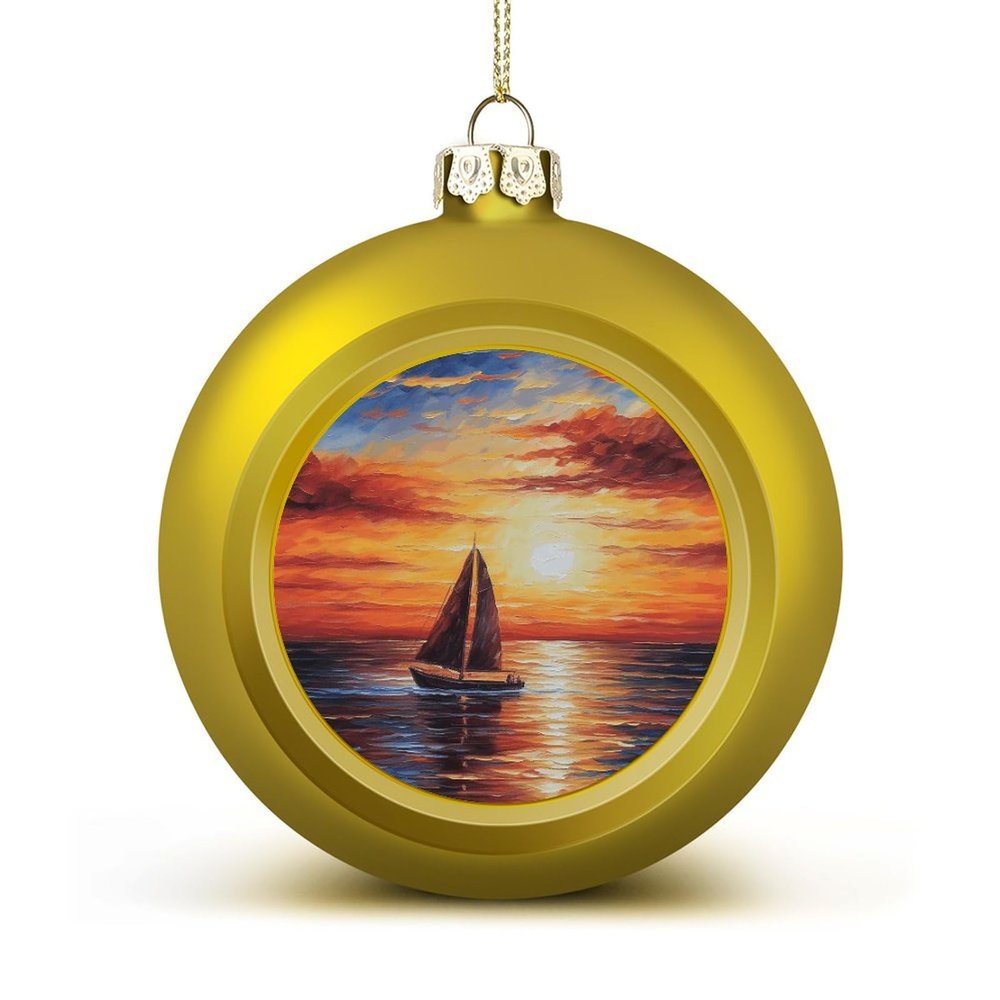 Sunset Sailboat Christmas Gold Acrylic Ball Ornaments, 4-Piece Set