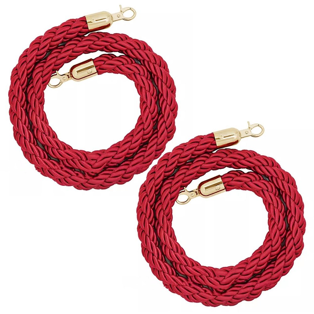VIP Queue Line Twisted Ropes, 2-Pack, Red Braided Stanchion Ropes, 1.5 m