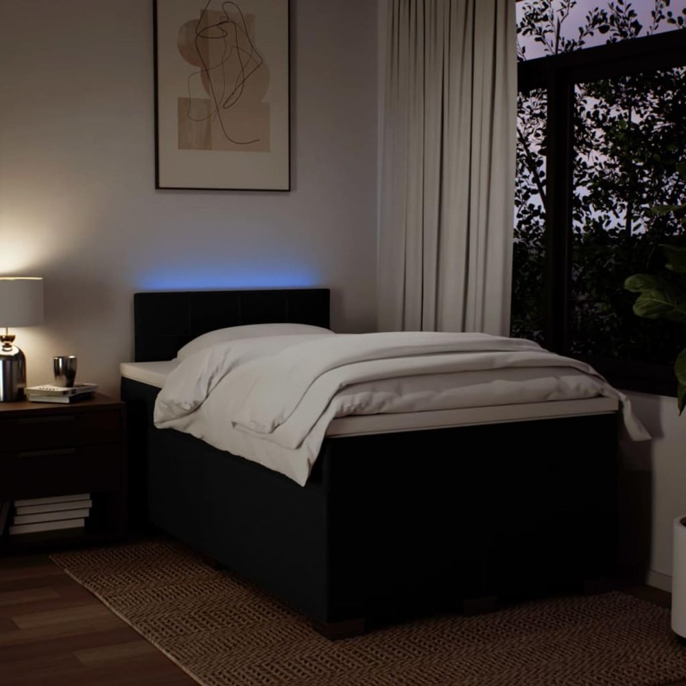 IKAYAA Box Spring Bed 120x200 cm with Mattress, LED Headboard and Slatted Base, Black