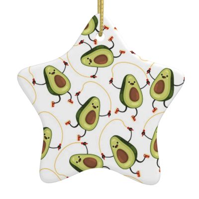 Funny Cartoon Avocado Ceramic Star Christmas Ornament