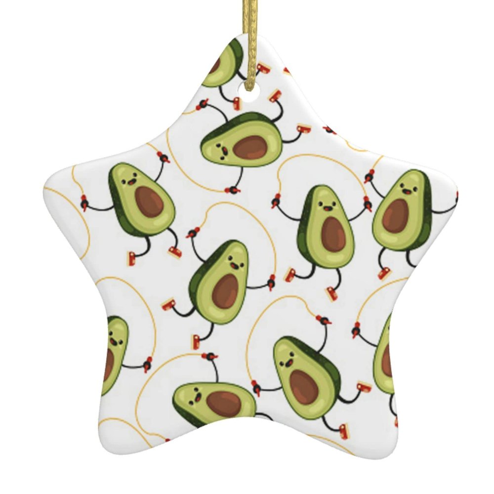 Funny Cartoon Avocado Ceramic Star Christmas Ornament