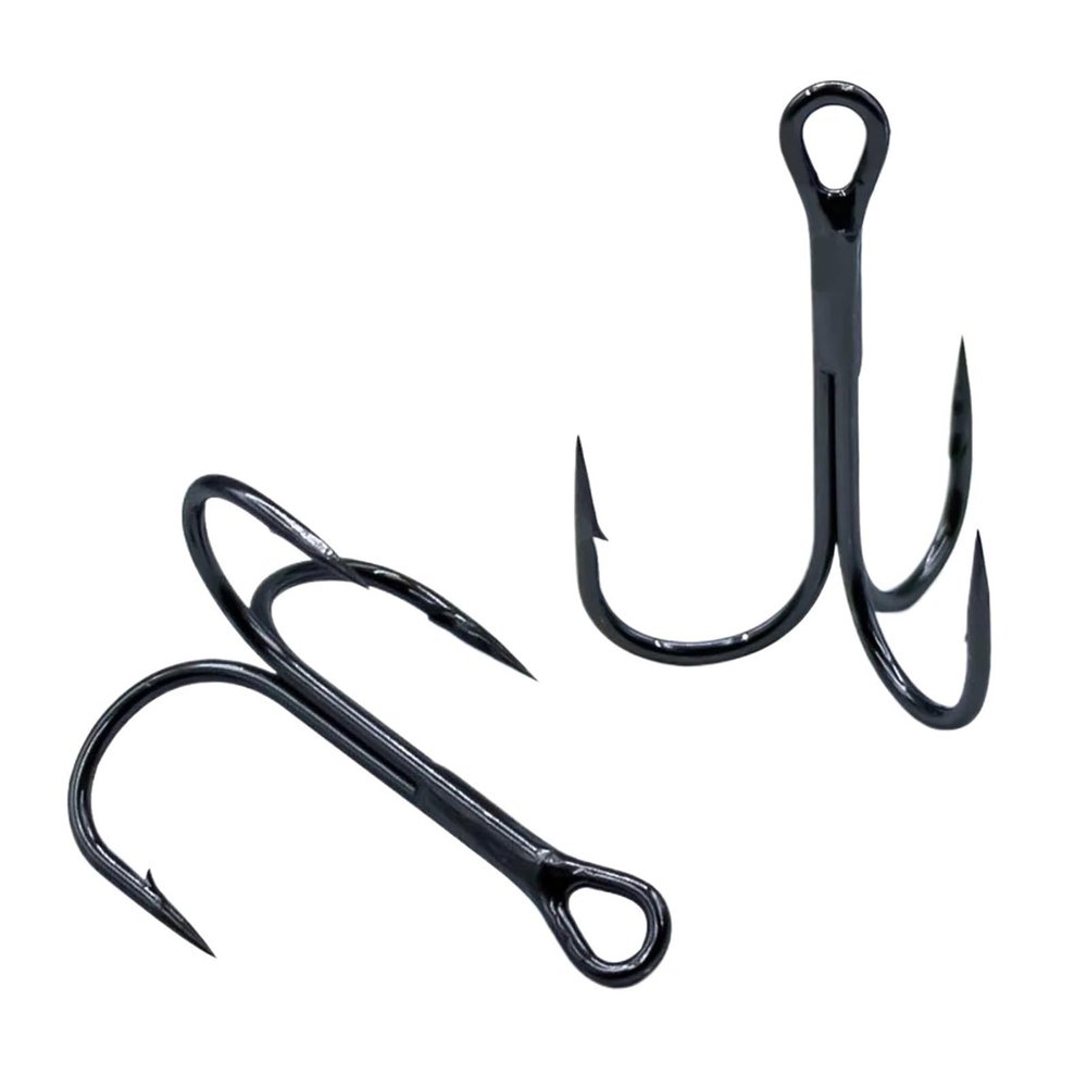 Aqxypas High-Carbon Steel Barbed Treble Fishing Hooks, Size 8, 5.2 mm Gap, 50-Pack