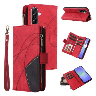 FERLAN Leather Case for Samsung Galaxy A36, Zipper Wallet Folio Case, Red