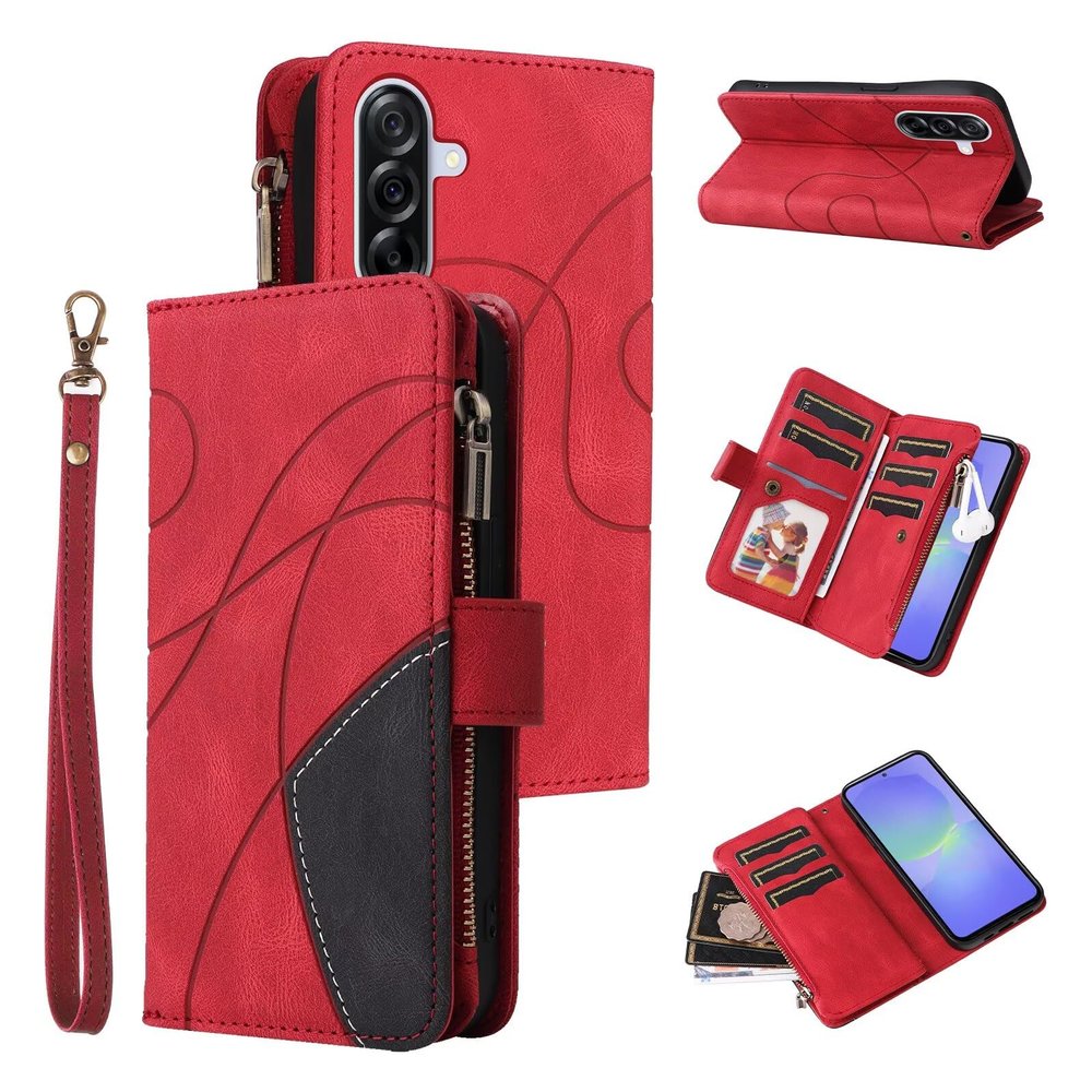 FERLAN Leather Case for Samsung Galaxy A36, Zipper Wallet Folio Case, Red