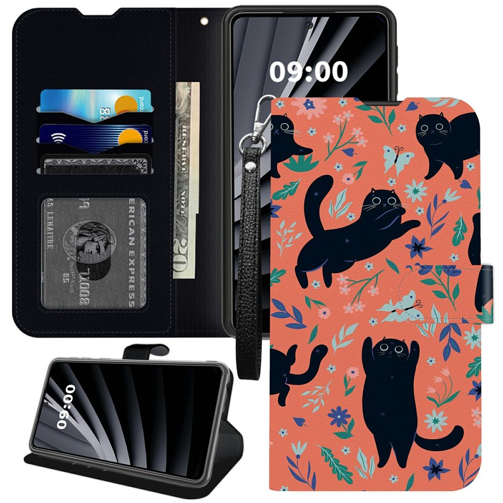BWEGRHE Wallet Case for Samsung Galaxy S25, PU Leather and TPU, Magnetic Closure, Stand, Card Slots, Wrist Strap, Black