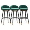 Farmhouse Velvet Bar Stools, Swivel, Set of 3, with Backrests, 75 cm Seat Height, Black Metal Legs, Green Velvet Seat view 1
