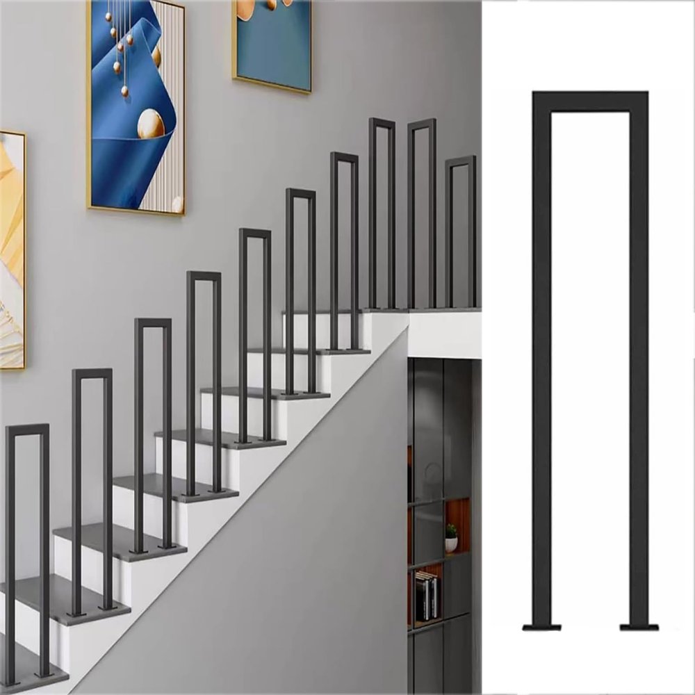 JOUFNING U-Shaped Wrought-Iron Stair Handrail, Outdoor Non-Slip Support Rail, 35–100 cm, Complete Installation Kit (Black U, 40 cm)