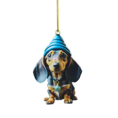 Cute 2D Acrylic Dachshund Christmas Tree Ornament, 10 cm