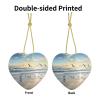The Beach with Seabirds Heart-Shaped Double-Sided Ceramic Christmas Ornament with Gold Ribbon view 3