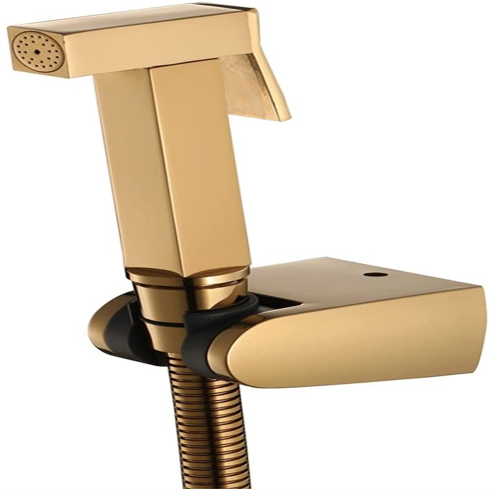 GZKDKZB Handheld Bidet Sprayer Set with Angle Valve, Stainless Steel, Square Titanium Gold