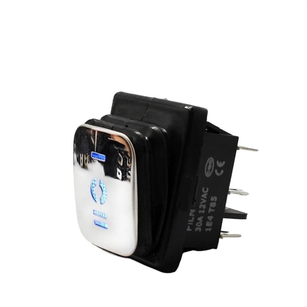 KCD4 DPDT Rocker Switch, ON-OFF-ON, IP67, 6-Pin, Stainless Steel, Blue Without LED