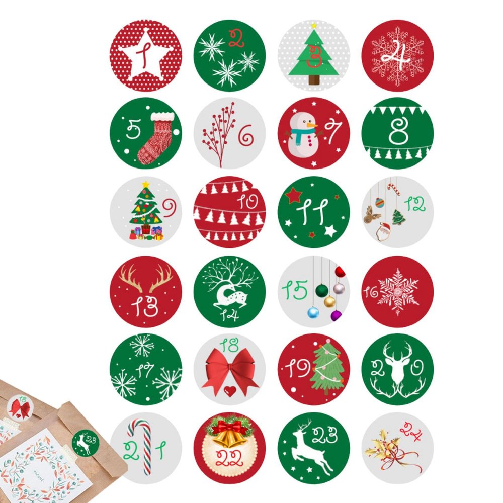 Christmas Advent Countdown Stickers, Numbers 1–24