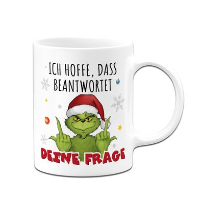Tassenbrennerei Grinch Mug – “I Hope That Answers Your Question” – Funny Christmas Coffee Mug for Anti-Christmas Grinches, White