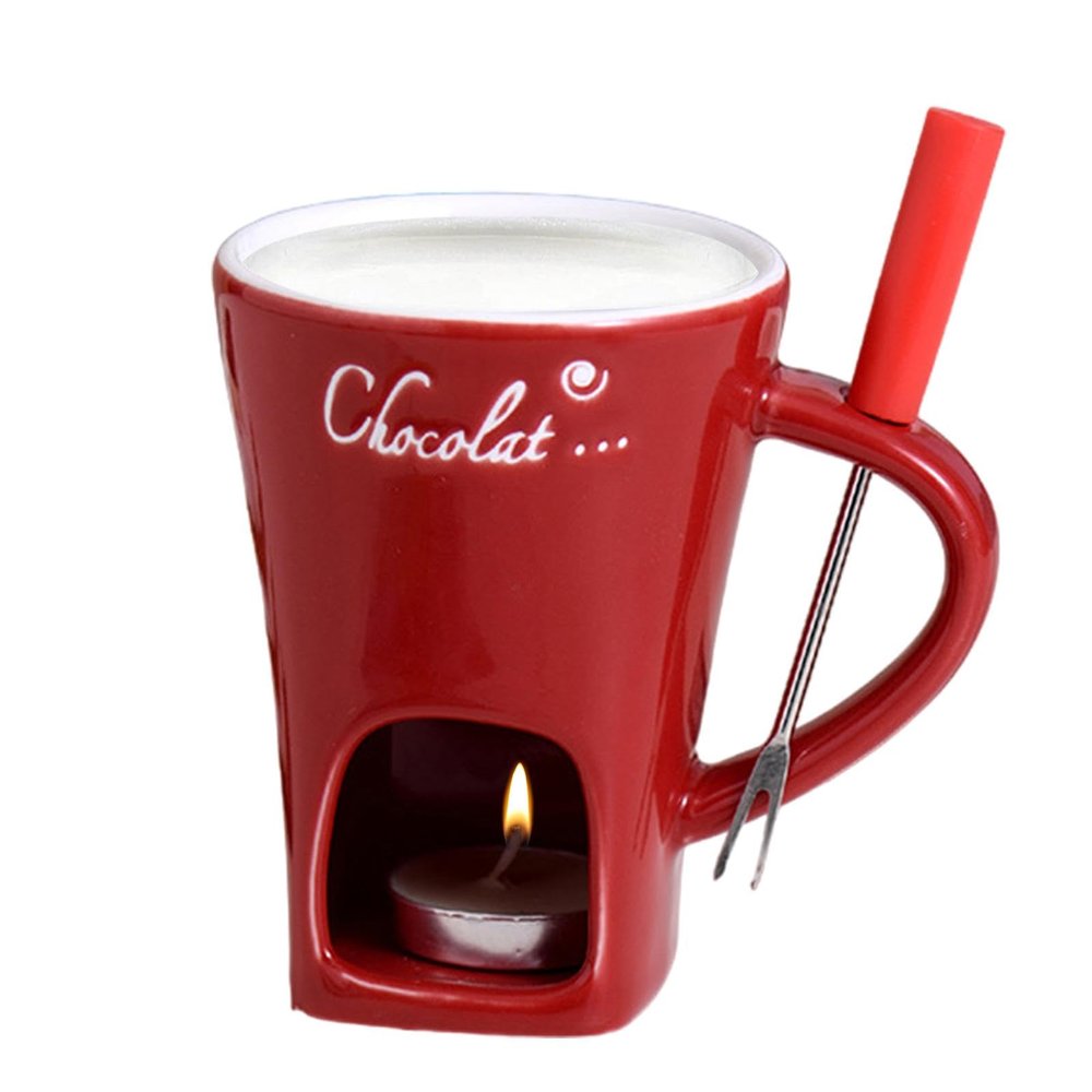 yupeuooe Chocolate Fondue Cup Set, Ceramic Melting Pot with Fork