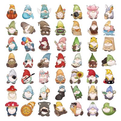 Craft Stickers: 50 Stationery and Gnome Stickers, Cute Cartoon Designs, Water-Resistant, for Water Bottles, Laptops, Phones, Scrapbooking and Guitars