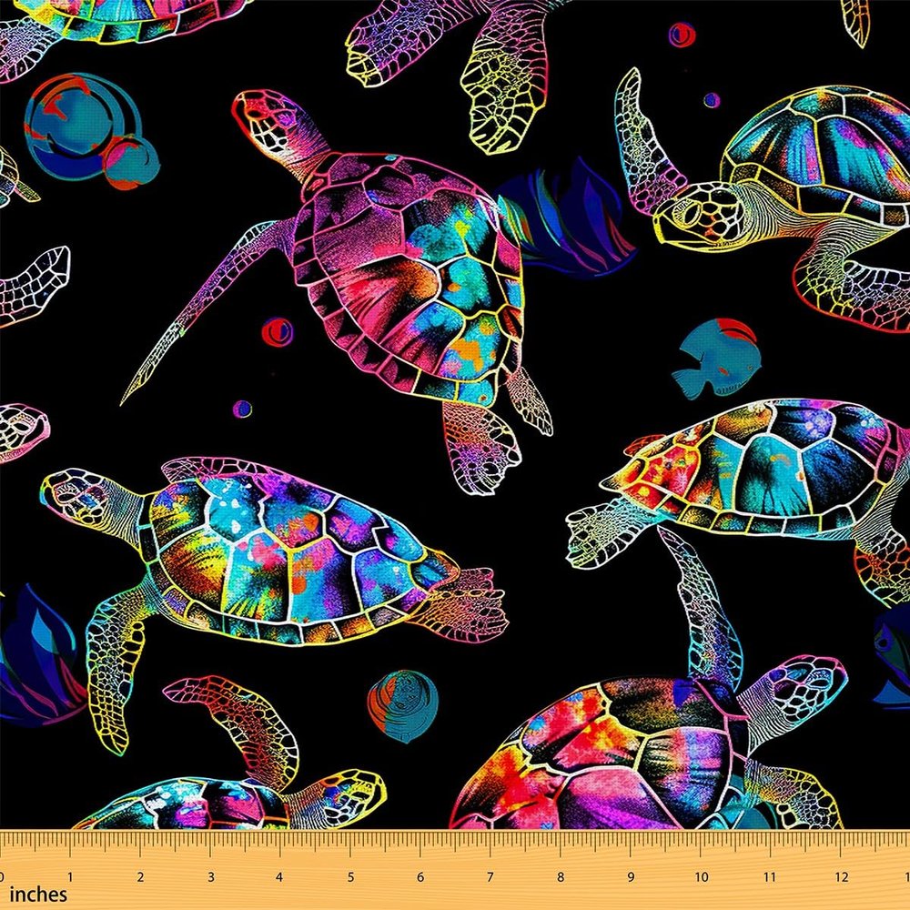 Loussiesd Sea Turtle Upholstery Fabric by the Yard, 3D Printed, Waterproof