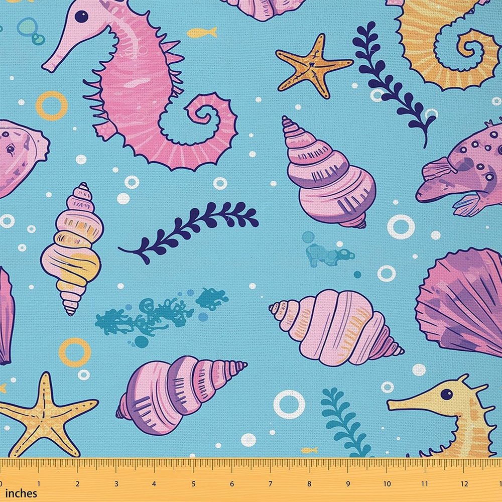 Loussiesd Seahorse Upholstery Fabric by the Yard, 92 x 150 cm, Waterproof Ocean Design