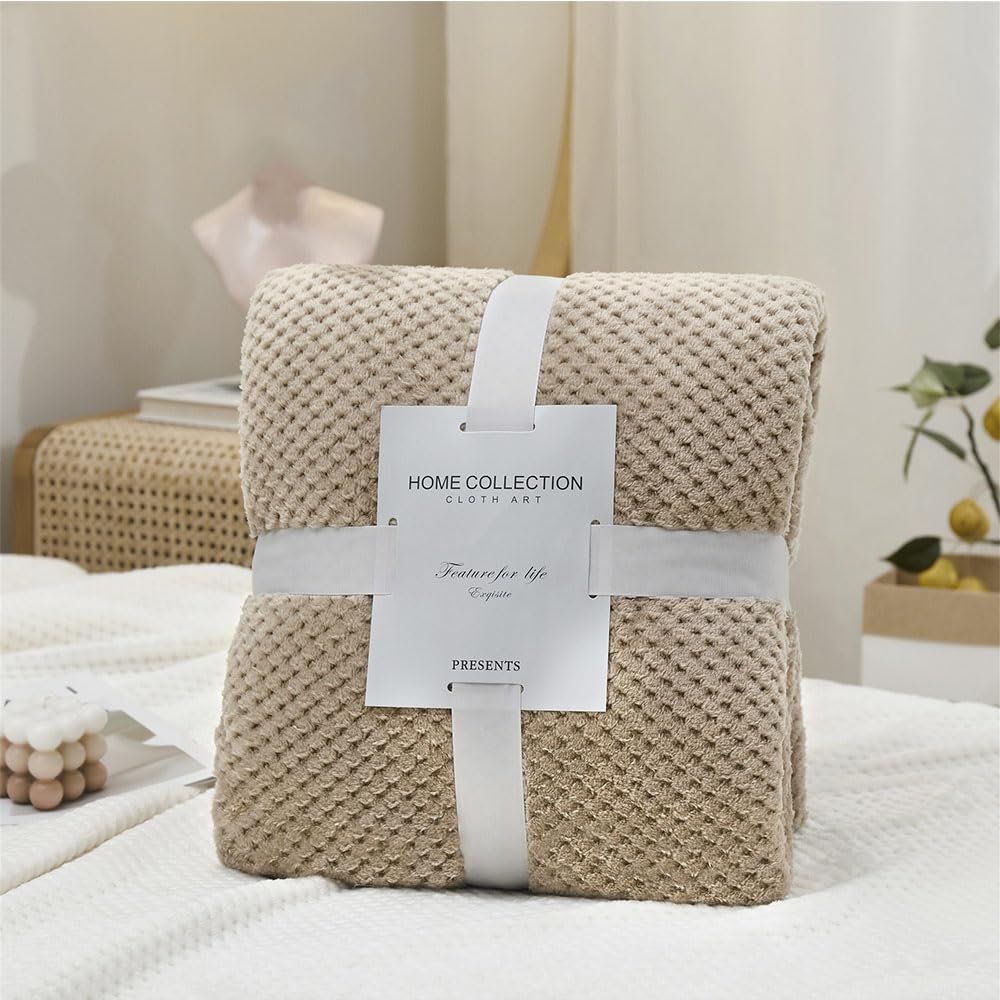 Morbuy Cozy Flannel Fleece Throw Blanket, Khaki, 200 x 200 cm