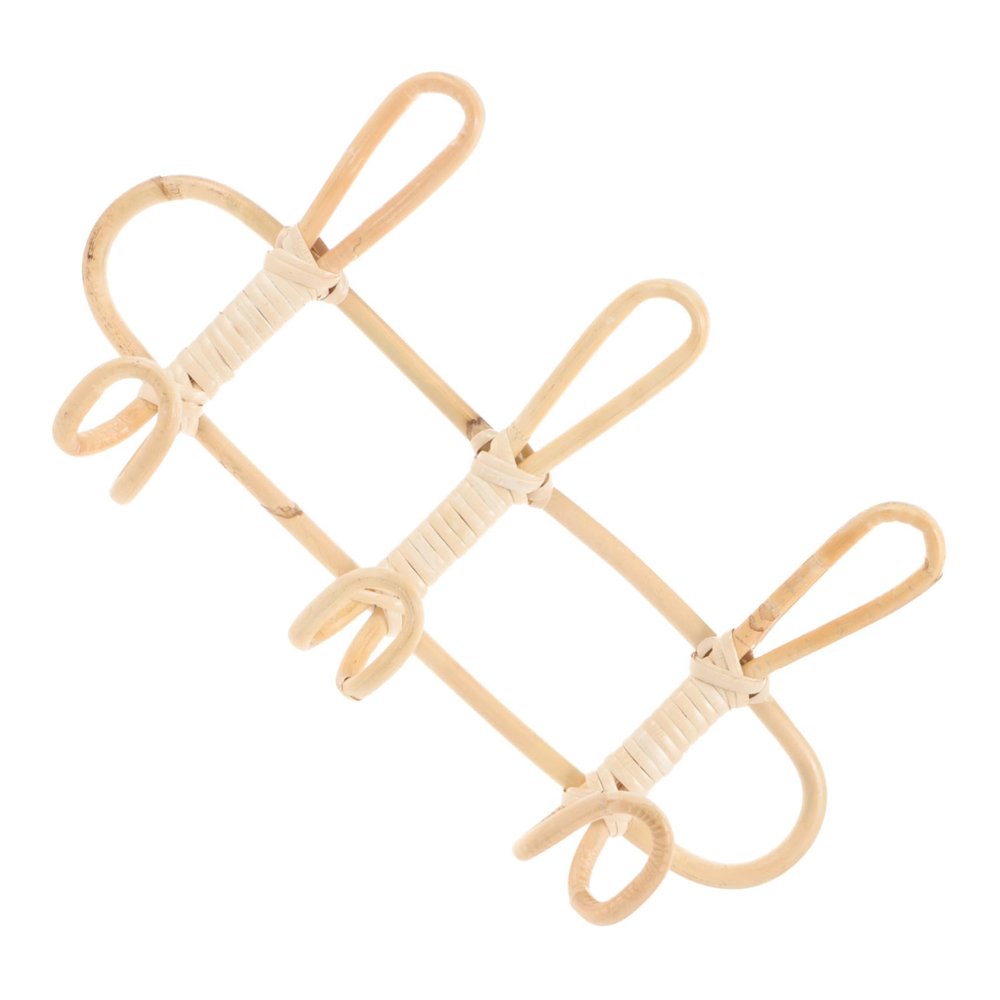 Zerodeko Natural-Tone Handmade Rattan Wall Hooks, 3 Hooks