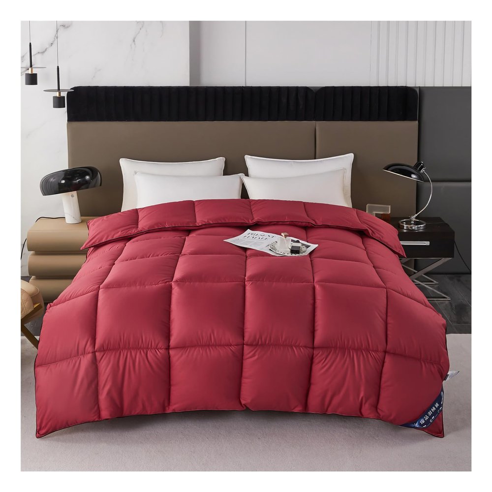 HonunGron Goose Down Winter Comforter, Extra Warm, Red, 150 x 200 cm, 3.5 kg