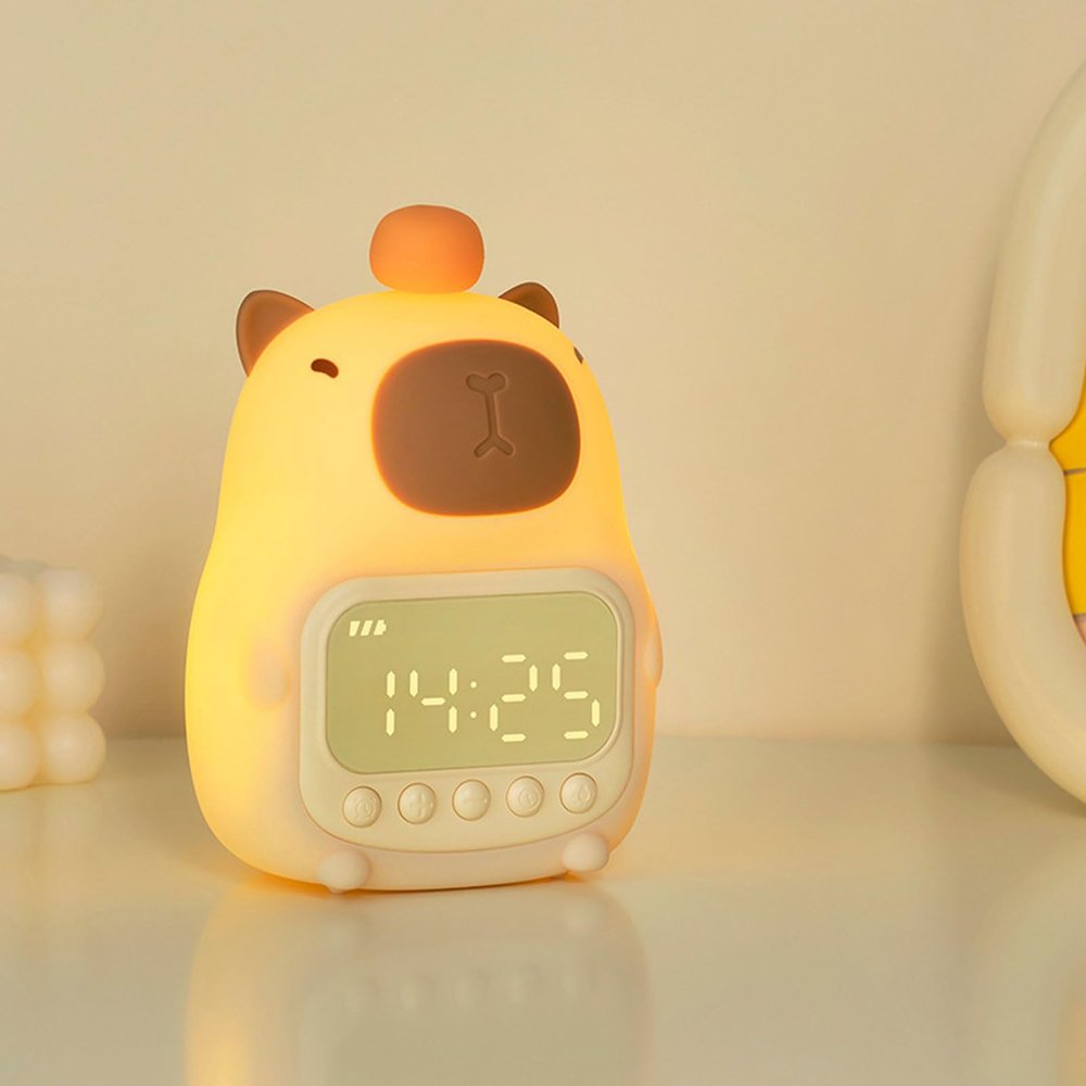 XUMIUZIY Capybara Alarm Clock with Night Light, Dimmable Rechargeable Table Lamp and Sleep Trainer