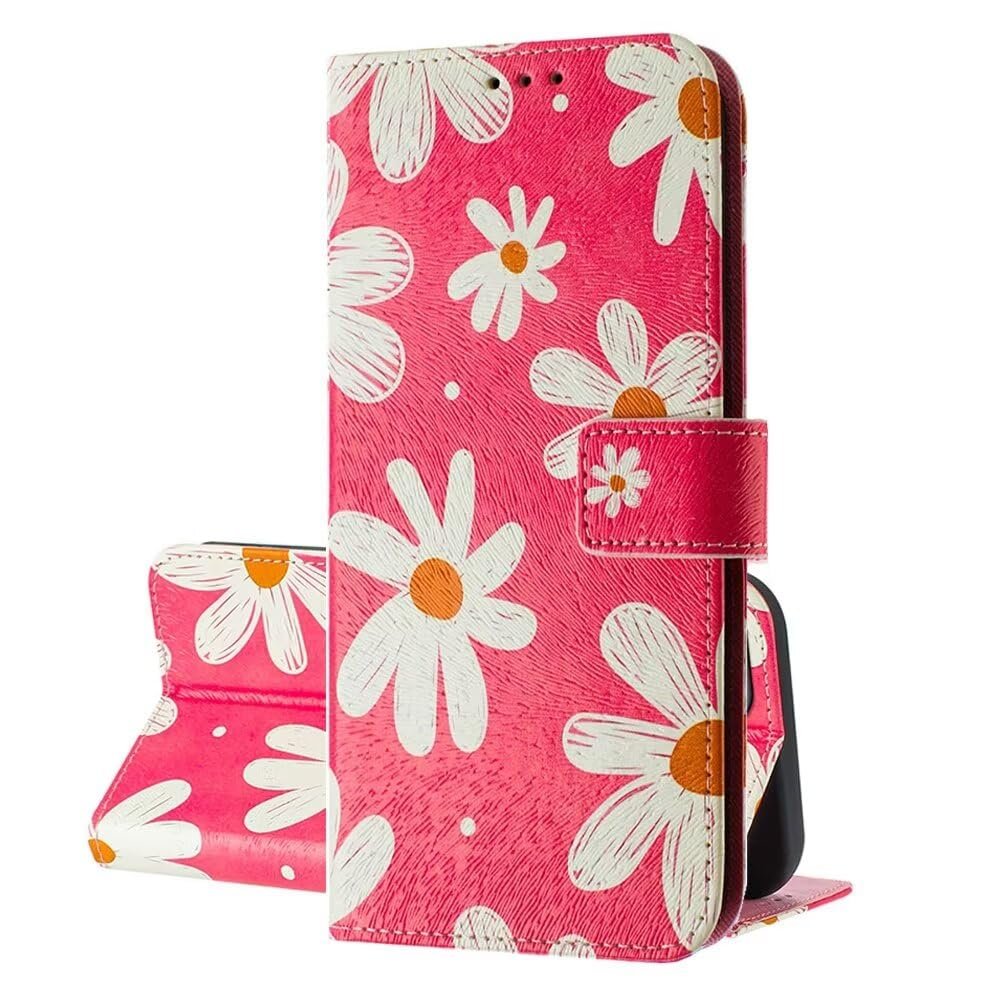 SEHEYA Flip Case for Samsung Galaxy A12/M12, PU Leather Wallet Cover with Cute Sunflower Design, Pink