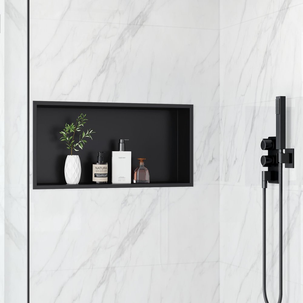 Qeke 60 cm Recessed Shower Niche with Frame, Black
