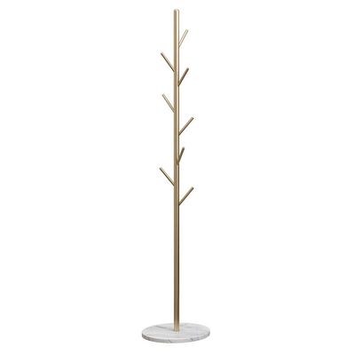 Vintage Brass Coat Rack with 8 Hooks and Marble Base
