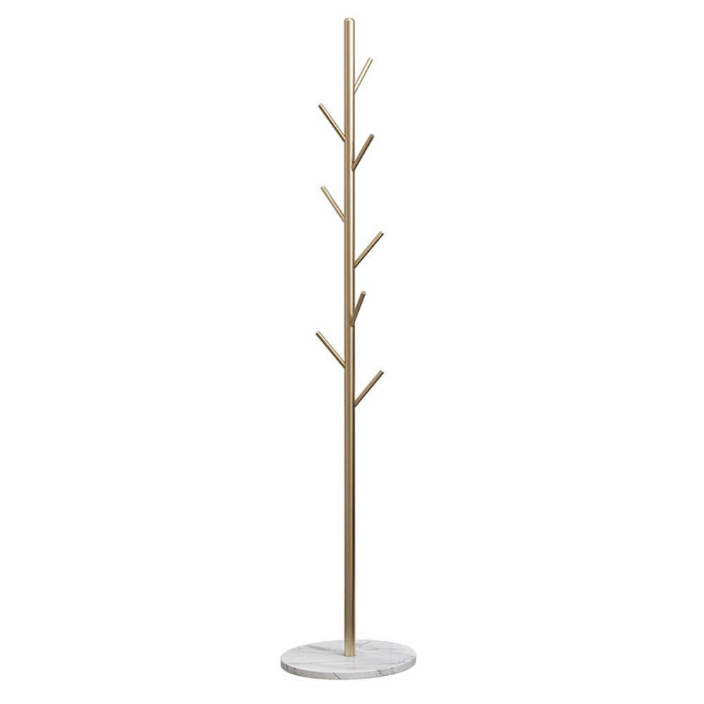 Vintage Brass Coat Rack with 8 Hooks and Marble Base