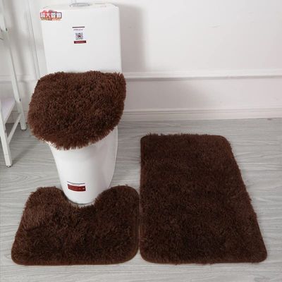 Soft Microfiber Bathroom Rug Set with Non-Slip Bath Mat and Plush Toilet Seat Cover, Brown
