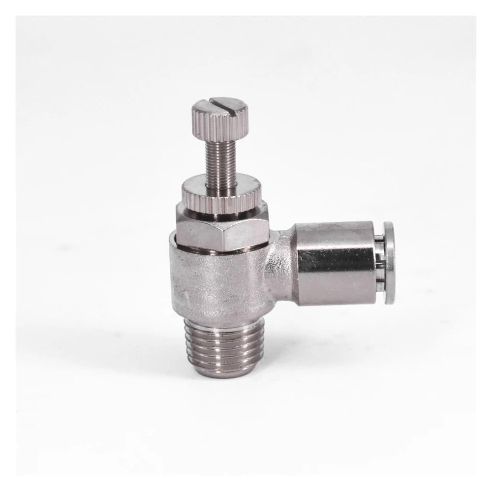 CZAOINCU 1pc Air Speed Control Valve, 10mm Tube x 1/4in Male Thread, Pneumatic Brass Push-In Quick-Release Fitting