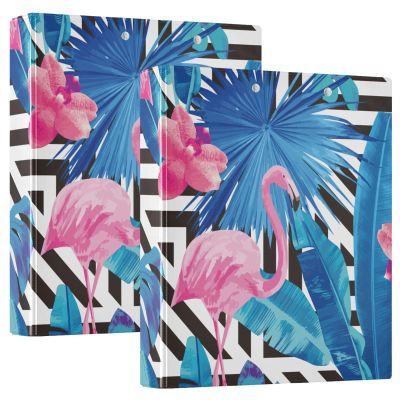 3-Ring Binder, Tropical Peach Flamingo, 3.5 cm, Pocket Cover, 2-Pack, College Binder for Students, Hardcover, 2 Count